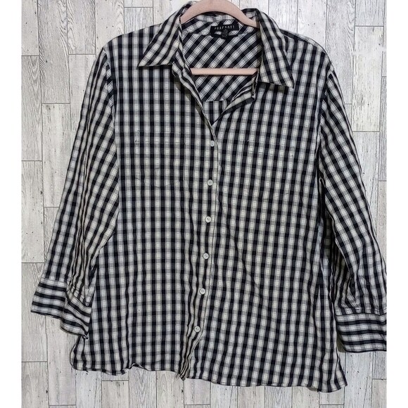 Foxcroft Tops - Foxcroft Blouse Wrinkle Free Shaped Fit Black White Check 3/4 Sleeve Size 18W